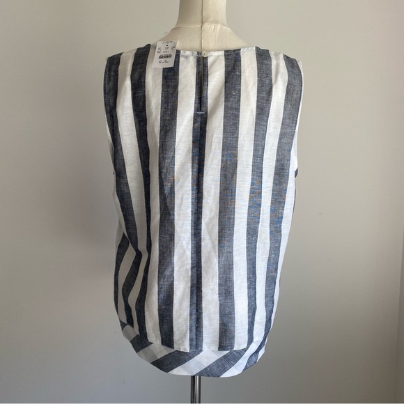 NWT J. Crew Tie Waist Bow Linen Top Tank Blouse Stripe Size 14 - Picture 5 of 12